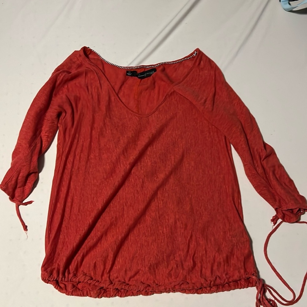 Anthropologie Linen Orange 3/4 Sleeve Blouse